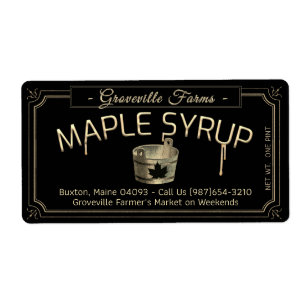 Étiquette Black Gold Drip Maple Syrup Bucket Fancy Border