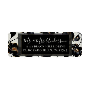 Étiquette Black & Gold Floral Greige Elégant Mariage