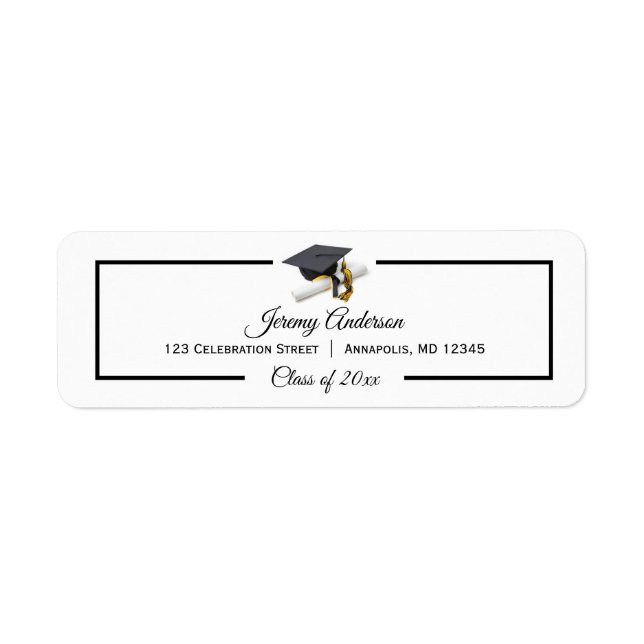 Étiquette Black Gold Graduation Class Casquette et Tassel Ad (Devant)