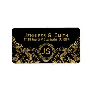 Étiquette Black & Gold Metallic Quatrefoil Pattern 3