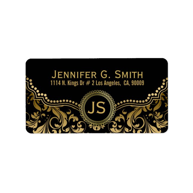 Étiquette Black & Gold Metallic Quatrefoil Pattern 3 (Devant)