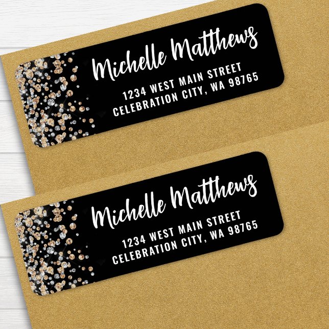Étiquette Black Gold Parties scintillant 50th Birthday Adres (Black Gold Glitter 50th Birthday Return Address label)