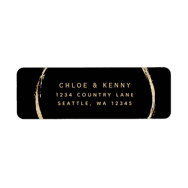 Étiquette Black & Gold Rustic Circulaire Frame Adresse de re (Devant)