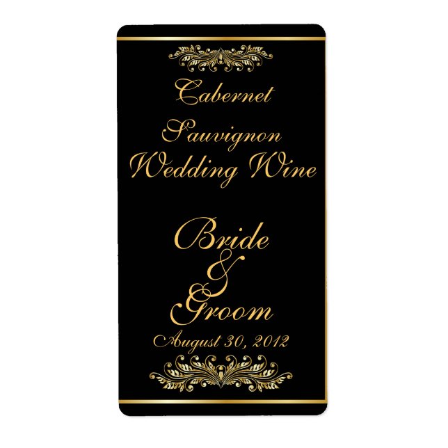 Étiquette Black & Gold  Wedding Wine Label (Devant)
