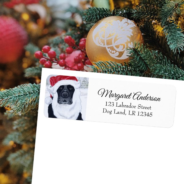 Étiquette Black Labrador Christmas Snow Return (Black Labrador Christmas Snow Design Return Address Labels for Black Labrador Owners.  Santa hat.)