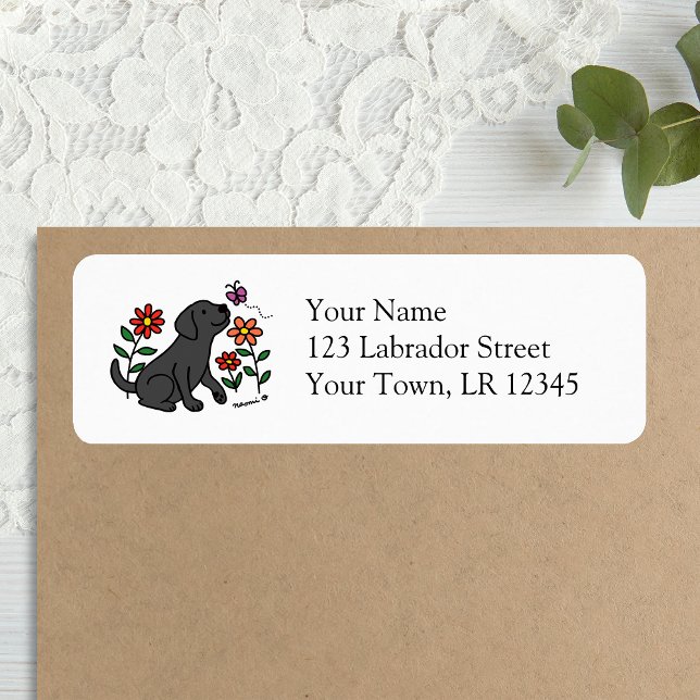 Étiquette Black Labrador et Green Return Adresse (Black Labrador and Green Return Address Labels for Labrador Owners.  Cute Lab cartoon Design.)
