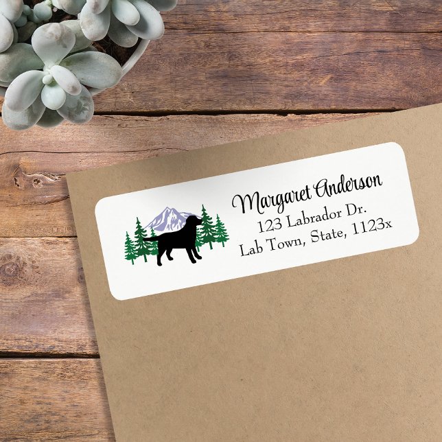 Étiquette Black Labrador Outline Adresse À feuillage persist (Black Labrador Outline Evergreen Design Return Address Labels for Labrador Owners.  Dog Silhouette.)