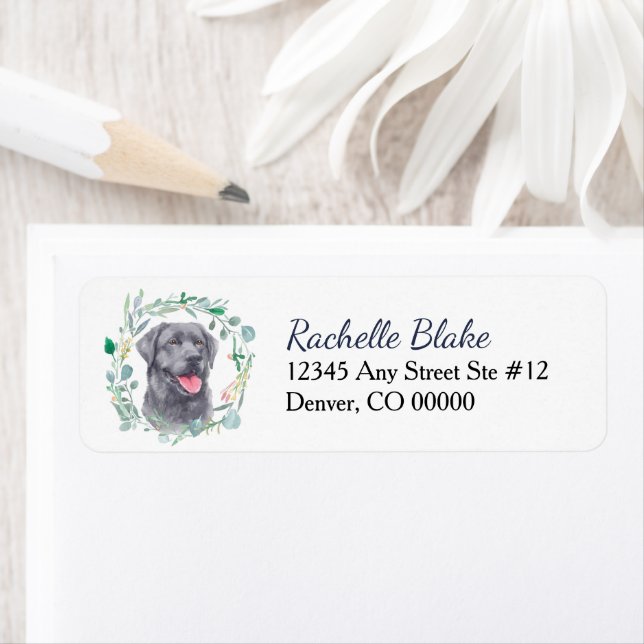 Étiquette Black Labrador Retriever Dog Wreath Adresse de ret (En situation)
