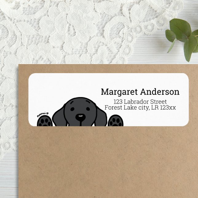 Étiquette Black Labrador Watching Adresse de retour (Black Labrador Cartoon Style Return Address Label for Black Labrador Owners.)