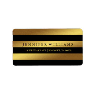 Étiquette Black Modern Faux Gold Foil Stripes