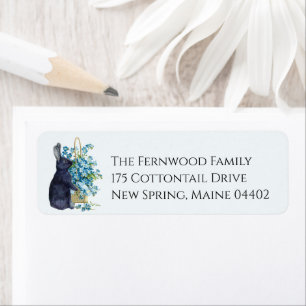 Étiquette Black Rabbit Blue Forget me not Flower Easter     