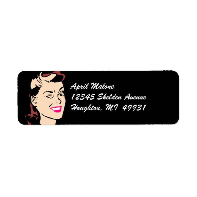 Étiquette Black Retro Winking Lady Winks Étiquetage Étiquett (Devant)