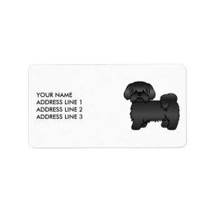 Étiquette Black Shih Tzu Cute Cartoon Dog & Custom Text