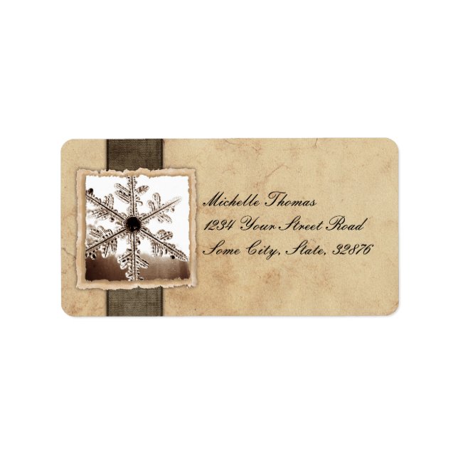 Étiquette Black Snowflake Vintage Adresse de mariage (Devant)