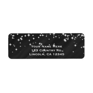 Étiquette Black & Sparkle Stars Elegant Glamor Invitation