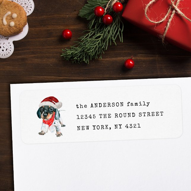 Étiquette Black Tan Piebald Dachshund Puppy Adresse de retou (Créateur téléchargé)