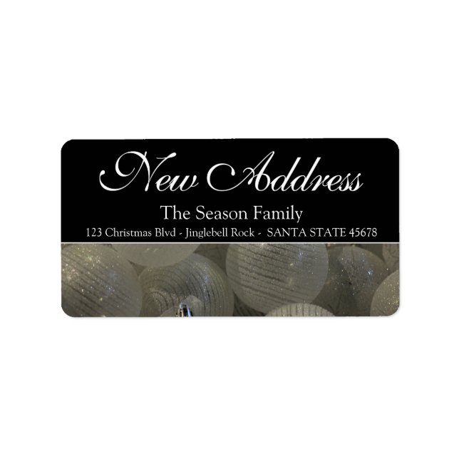 Étiquette Black White baubles Nouvelle adresse (Devant)