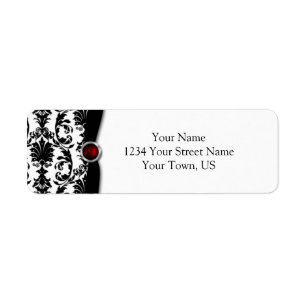 Étiquette Black White Damask Ruby Gemstone Adresse