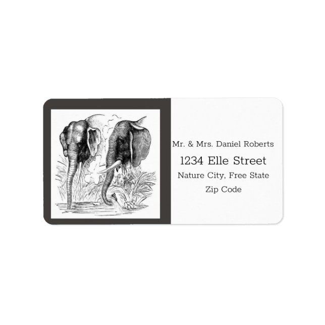 Étiquette Black & White Elephant Wedding Label (Devant)