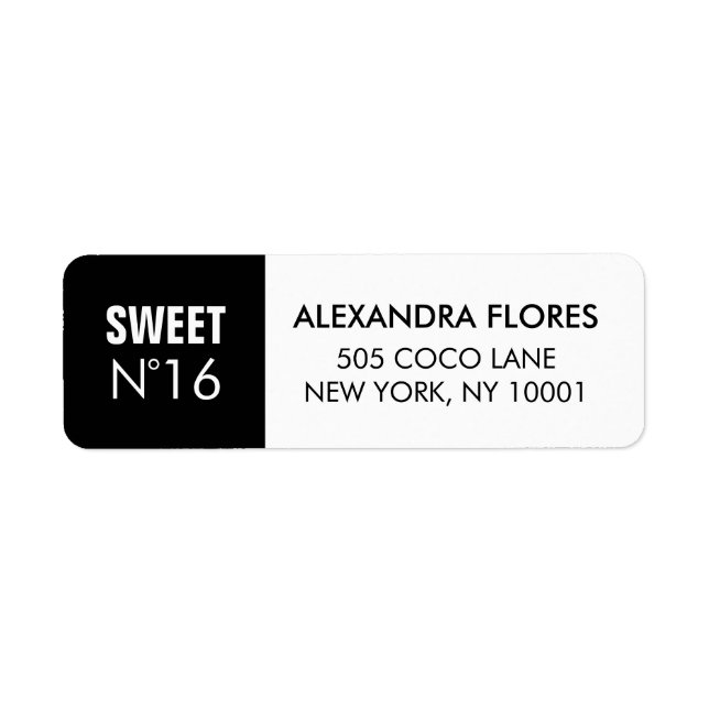 Étiquette Black & White Fashion Sweet 16 Adresse de retour (Devant)