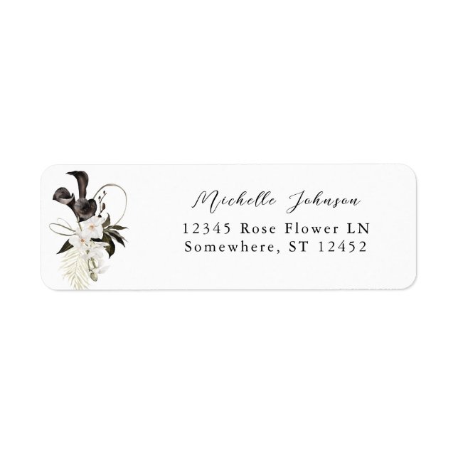 Étiquette Black & White Floral Adresse de retour Label 2 (Devant)