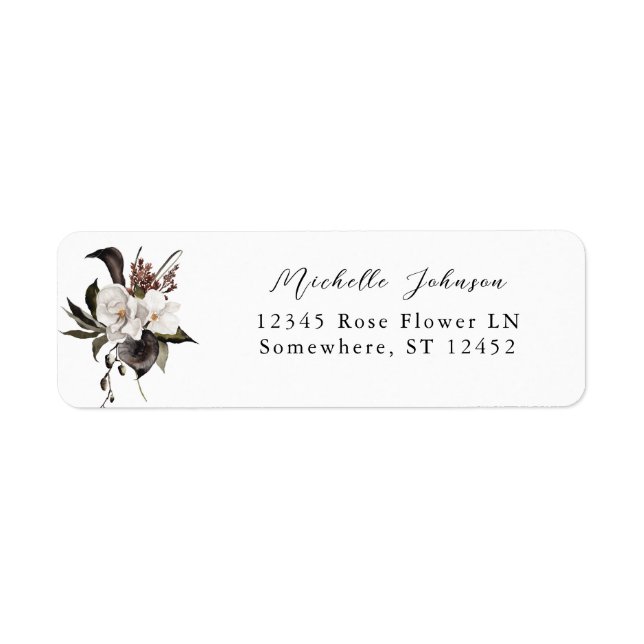 Étiquette Black & White Floral Adresse de retour Label 5 (Devant)