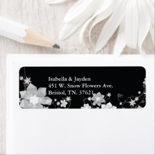 Étiquette Black White Floral Winter Wedding Adresse