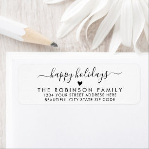 Étiquette Black White Happy Holidays Script Return Adresse