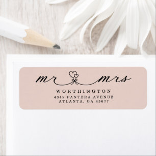 Étiquette Black White Hearts Script Mr & Mrs Mariage Étiquet