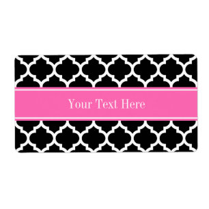 Étiquette Black White Moroccan #5 Hot Pink #2 Name Monogram