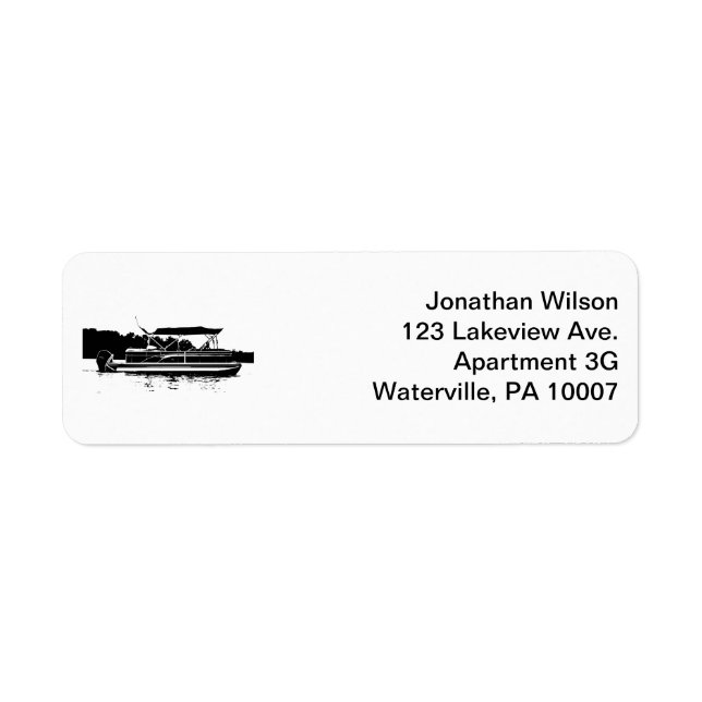 Étiquette Black & White Pontoon Boat Retour Adresse Étiquett (Devant)