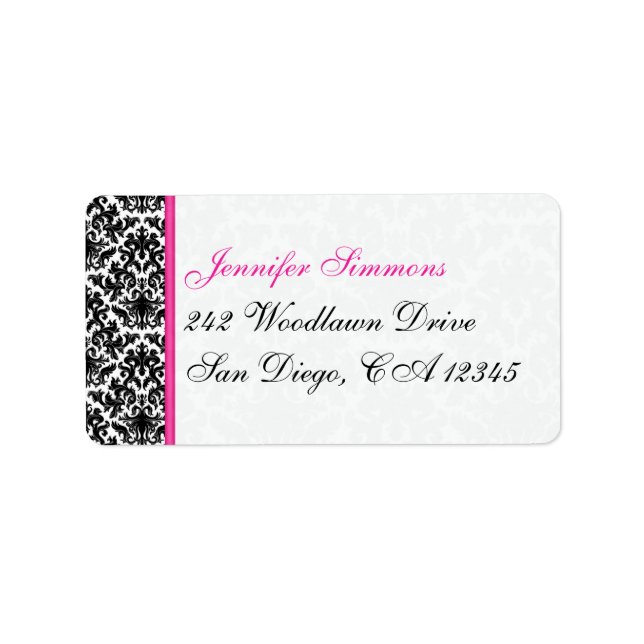 Étiquette Black White Rose Damas Adresse de retour Label (Devant)
