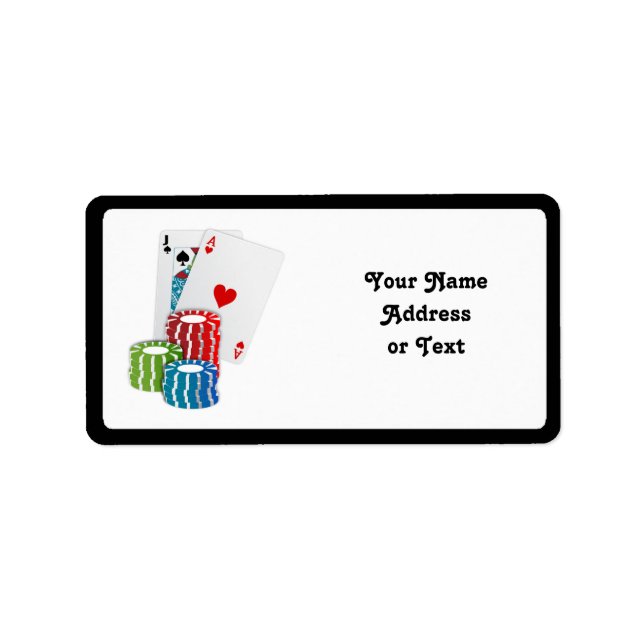 Étiquette Blackjack avec jetons de poker (Devant)