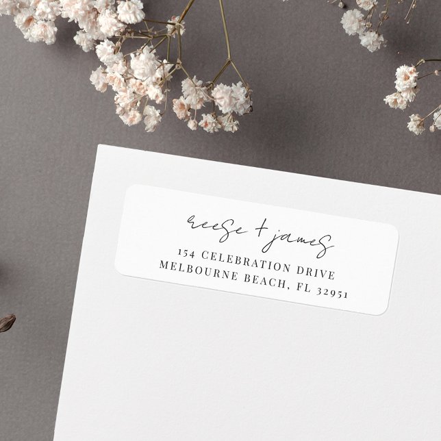 Étiquette Blanc | Adresse de retour de script minimal modern (Créateur téléchargé)