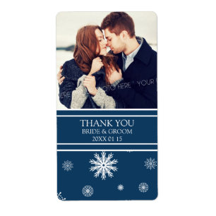 Étiquette blanc bleu de mariage d'hiver de flocon