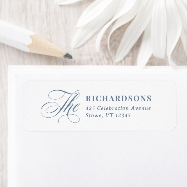 Étiquette Blanc et Bleu Poussiéreux Calligraphie | Adresse d (En situation)