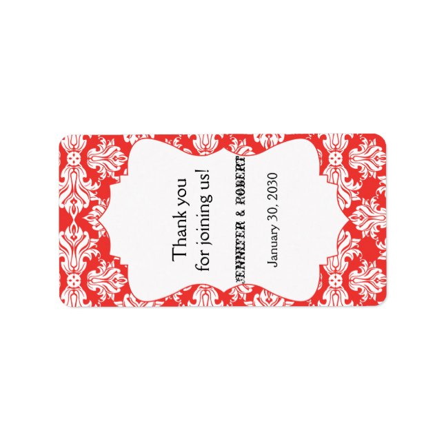 Étiquette Blanc et Poppy Red Mariage damassé Lip Balm Étique (Devant)