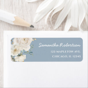 Étiquette Blanc floral poussiéreux bleu élégant baby shower 