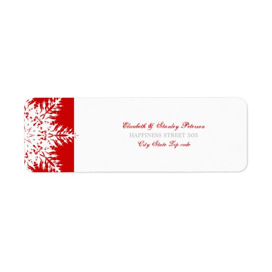 Étiquette blanc rouge de mariage d'hiver de flocon