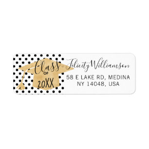 Étiquette Blancs Gold & Noir Polka Dot Grad Casquette Grad G