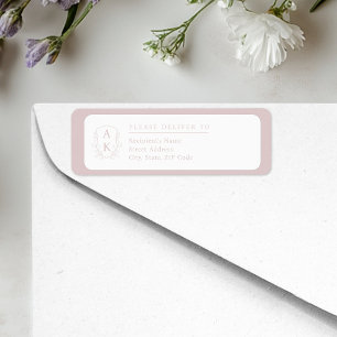 Étiquette Blason de mariage Monogramme Rose Pâle Adresse de