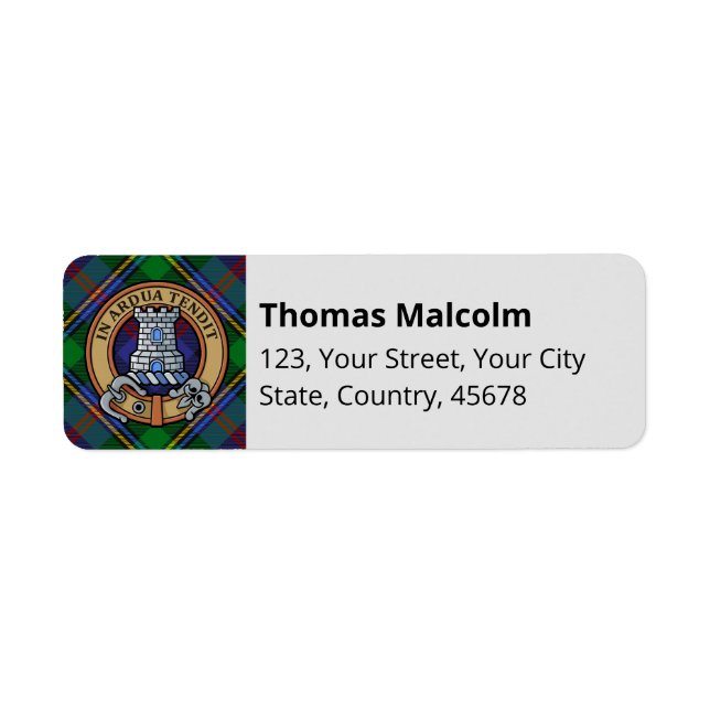 Étiquette Blason du clan Malcolm sur tartan (Devant)