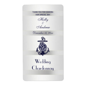 Étiquette Bleu Ancre Argent Blanc Marine Monogramme 33