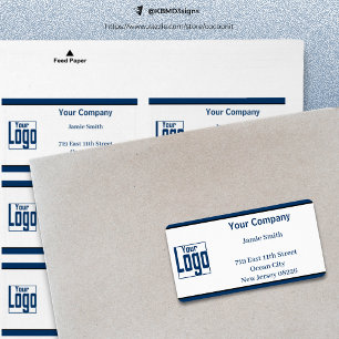 Étiquette Bleu Black Border Company Logo Adresse blanche