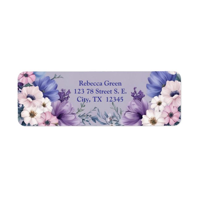 Étiquette Bleu, blanc, rose et pourpre délicats fleurs estiv (Devant)