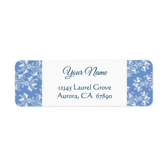 Étiquette Bleu blanc Vintage Damas Adresse de retour (Devant)