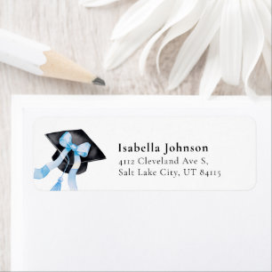 Étiquette Bleu Bow Graduation Cap Graduation Adresse de reto