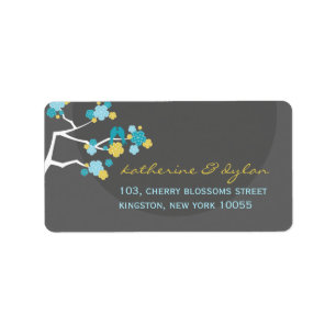 Étiquette Bleu Cerisier Fleurs Inséparables Mariage Étiquett