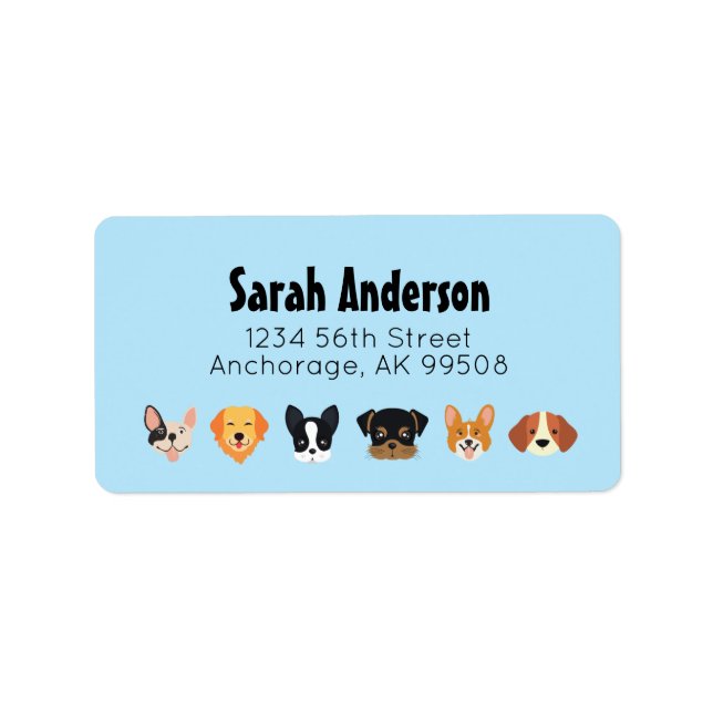 Étiquette Bleu Chien Anniversaire Pawty (Devant)