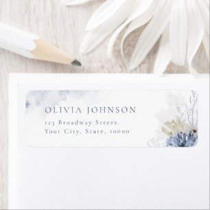 Étiquette Bleu corail & coquillages plage thème Retour Adres